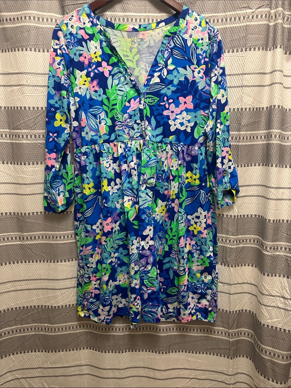 Lilly Pulitzer Blue Floral V-Neck Tunic Dress